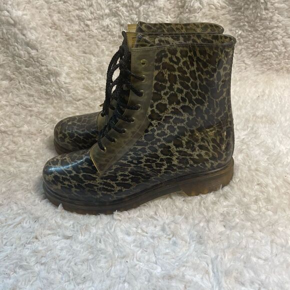 Animal Prints Rubber lace up combat rain boots size 11 - Picture 1 of 9